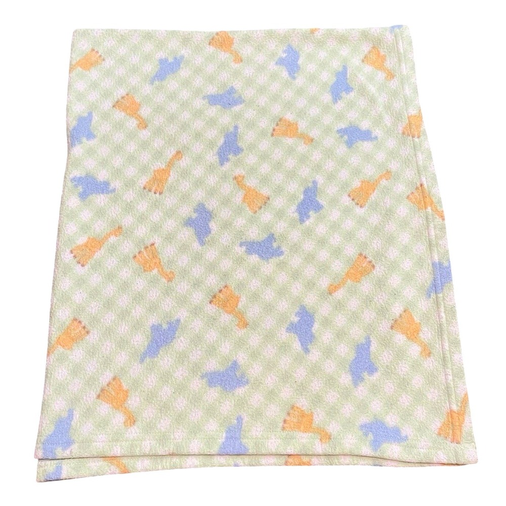 Rare Vintage Baby Carters Green Plaid Checkered Elephant Giraffe Blanket Fleece‎